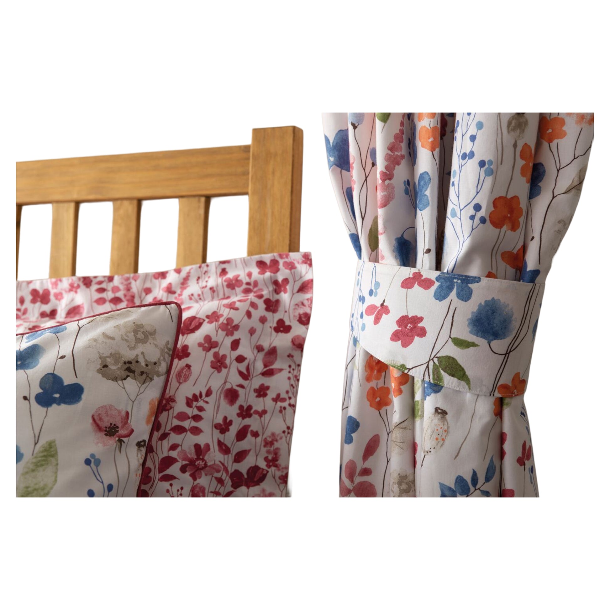 Multicoloured - Back - Belledorm Marnie Pencil Pleat Curtains