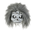 Grey - Back - Bristol Novelty Unisex Adults Half Face Skull Mask With Hair