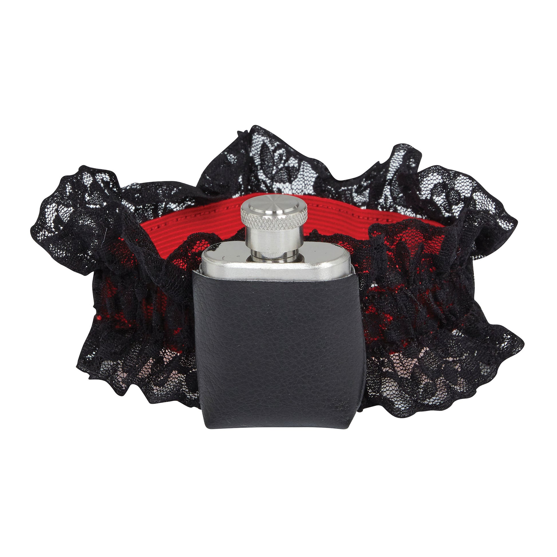 Black-Silver - Front - Bristol Novelty Unisex Adults Garter With Hip Flask