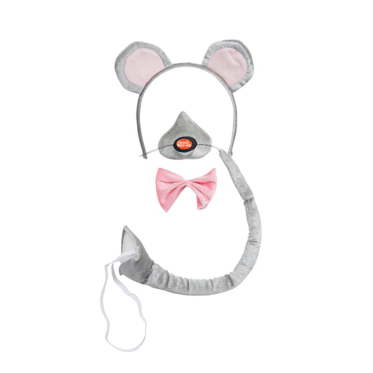 Grey-Pink - Front - Bristol Novelty Unisex Mouse Ears Nose Bow Tie And Tail Set With Sound