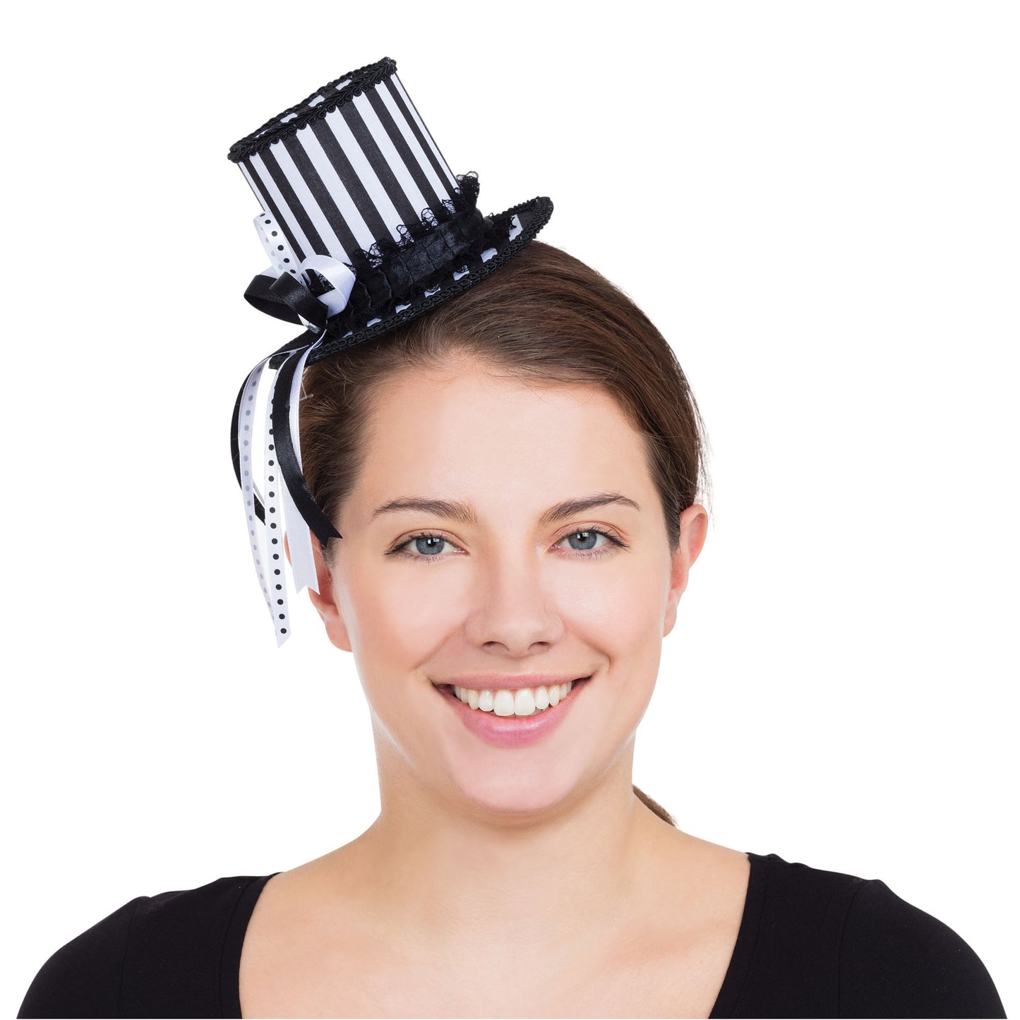 Black-White - Front - Bristol Novelty Womens-Ladies Harlequin Striped Mini Top Hat Accessory