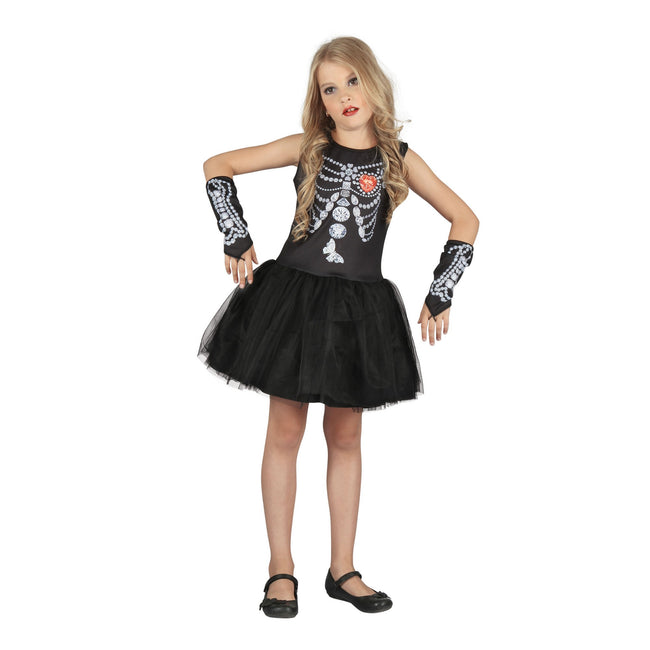 Black-White - Front - Bristol Novelty Childrens-Girls Jewel Skeleton Girl Costume