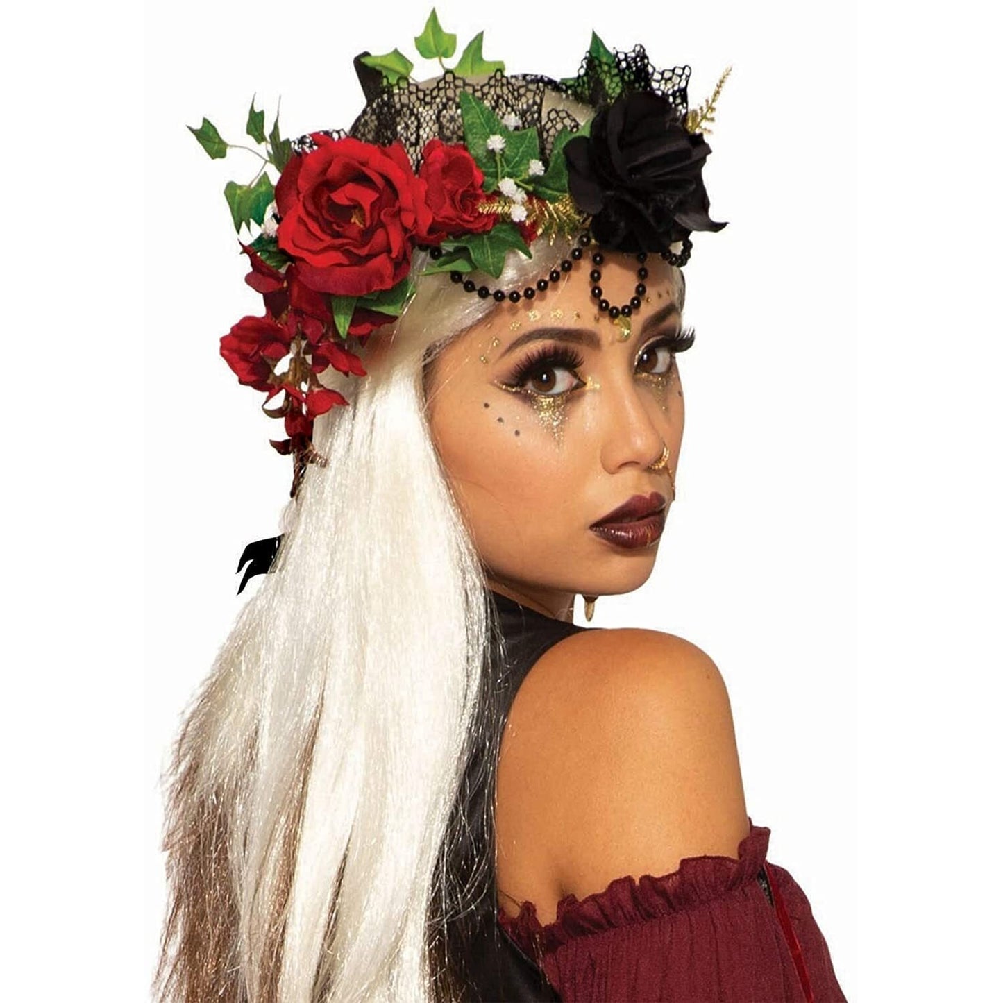 Black-Red-Green - Back - Forum Novelties Womens-Ladies Flower Costume Headwear