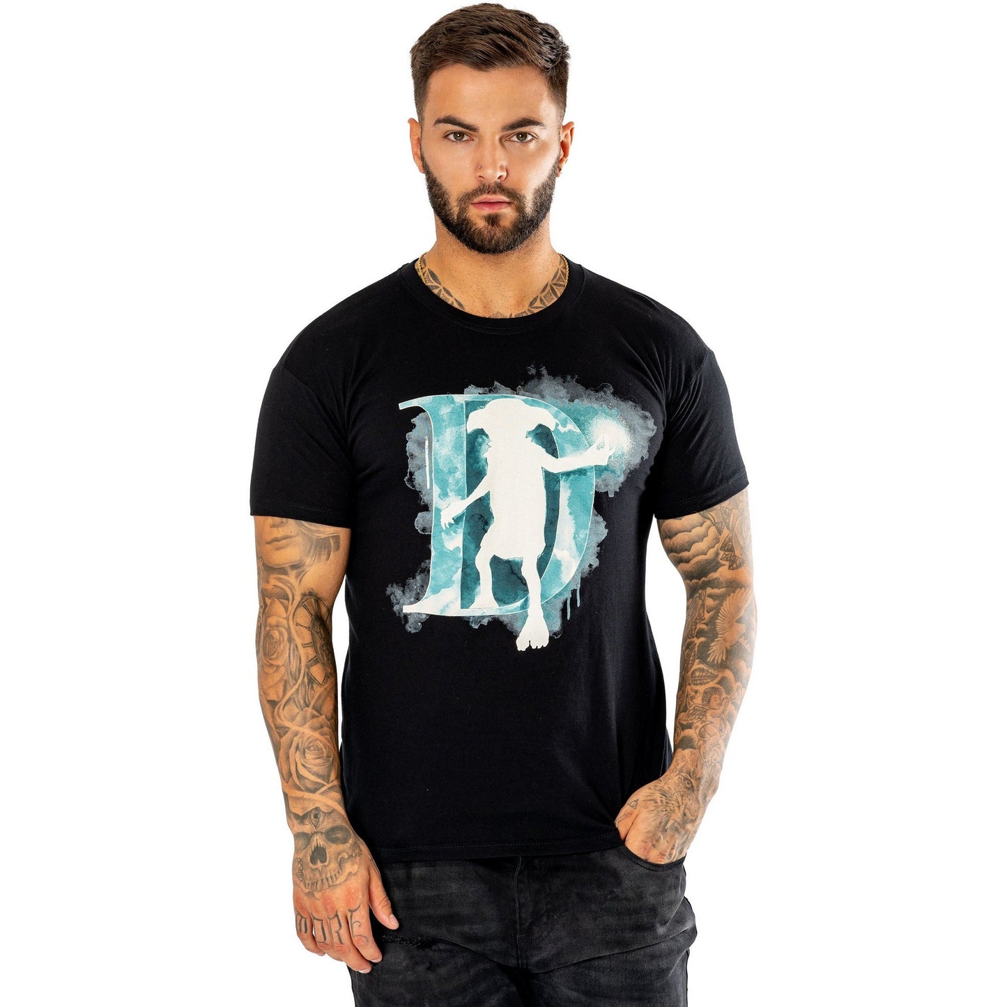 Black - Side - Harry Potter Unisex Adult Dobby Watercolour T-Shirt