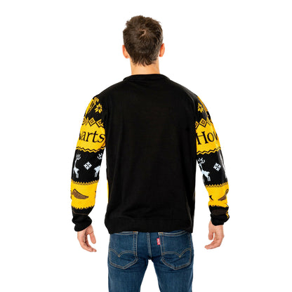 Black-Yellow - Back - Harry Potter Unisex Adult Hogwarts Knitted Christmas Jumper