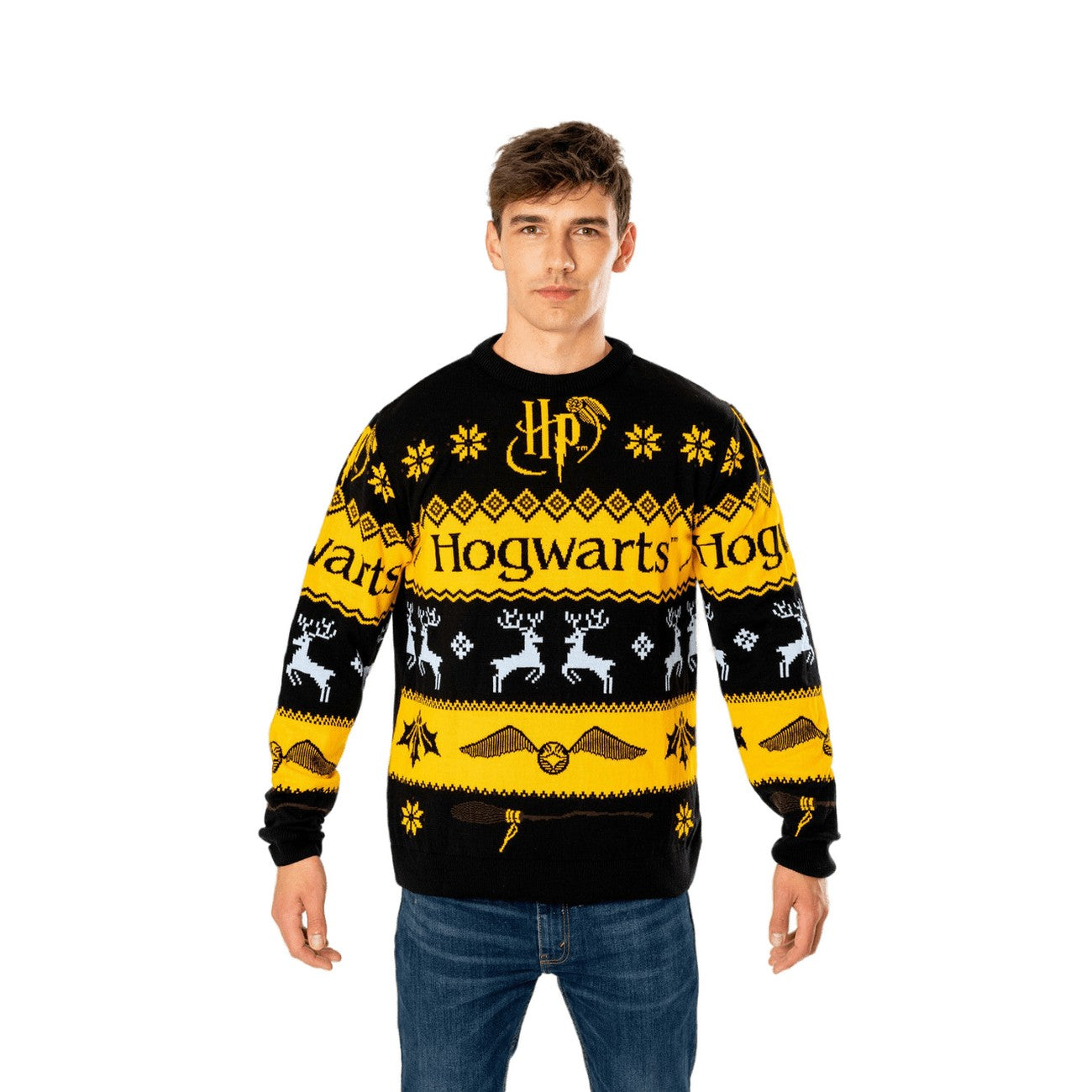 Black-Yellow - Front - Harry Potter Unisex Adult Hogwarts Knitted Christmas Jumper