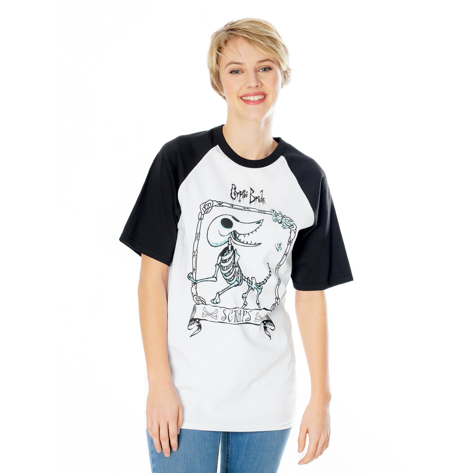 White-Black - Front - Corpse Bride Unisex Adult Scraps T-Shirt