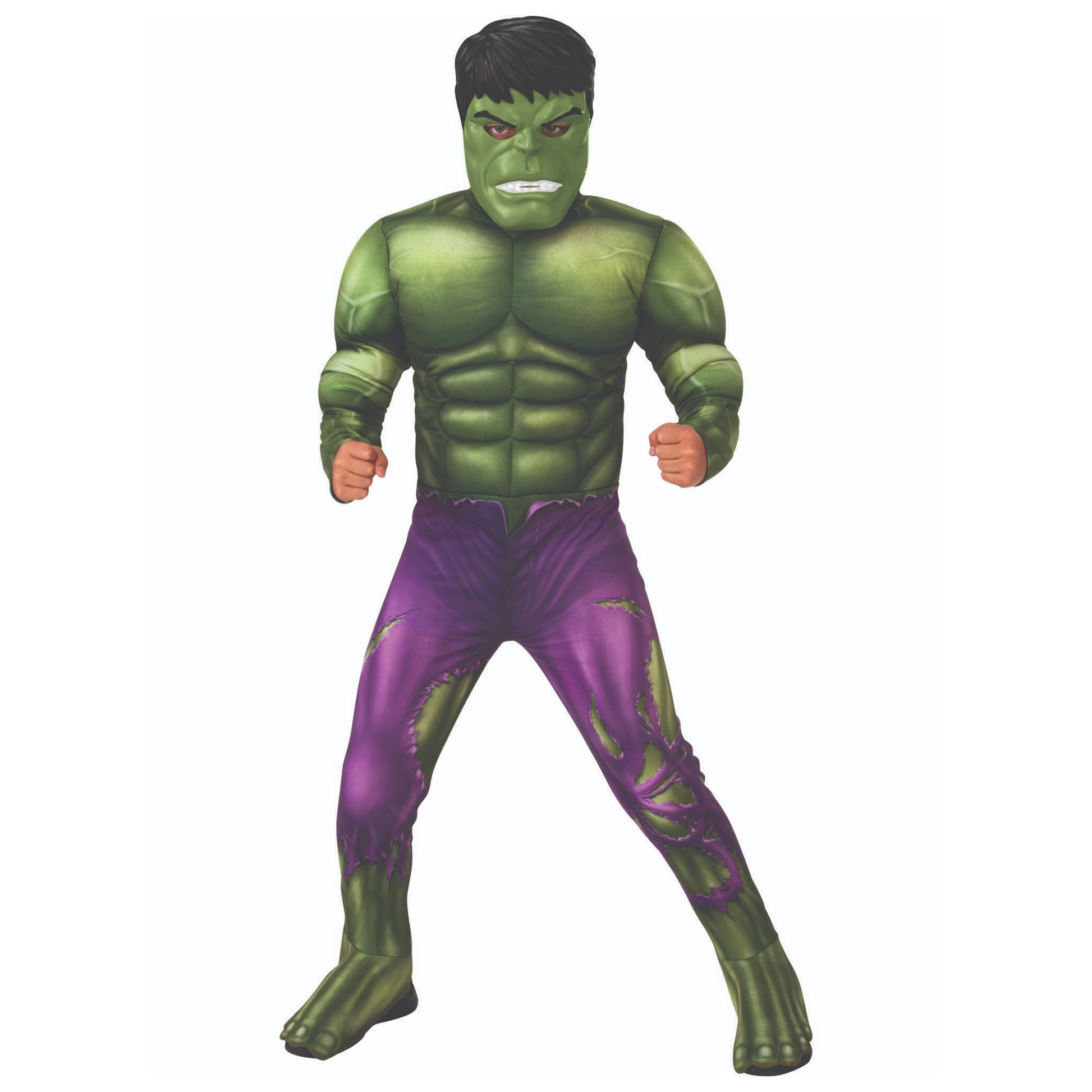 Green-Purple - Side - The Avengers Childrens-Kids Deluxe Hulk Costume