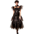 Black - Front - Wednesday Womens-Ladies Rave ´N Dance Wednesday Addams Costume Dress