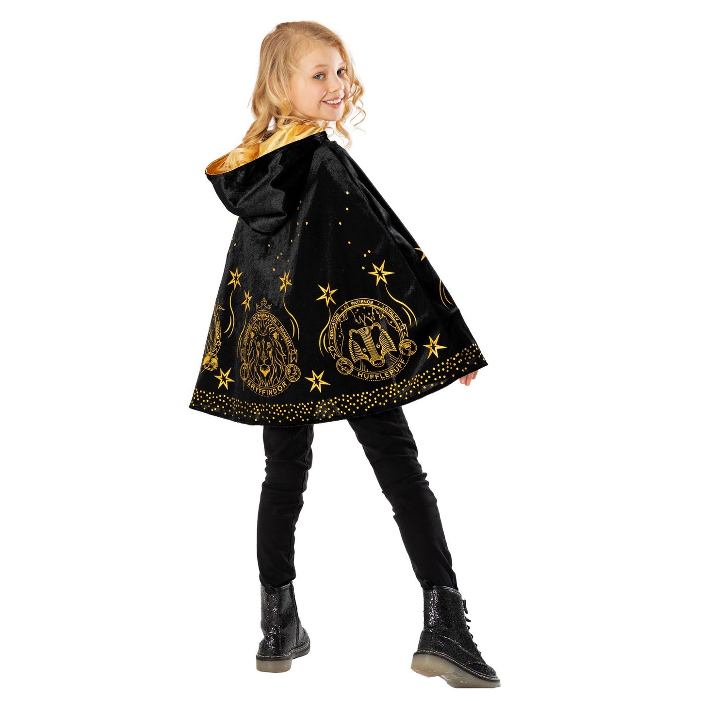 Black-Gold - Back - Harry Potter Childrens-Kids Hogwarts Houses Cape