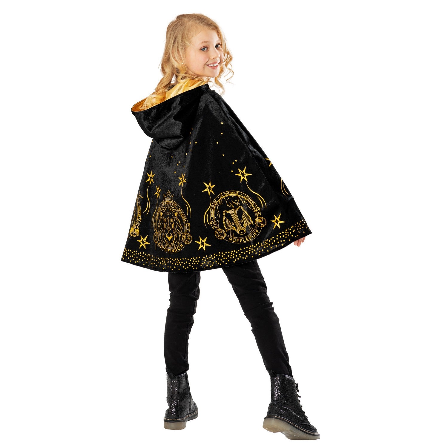 Black-Gold - Back - Harry Potter Childrens-Kids Hogwarts Houses Cape