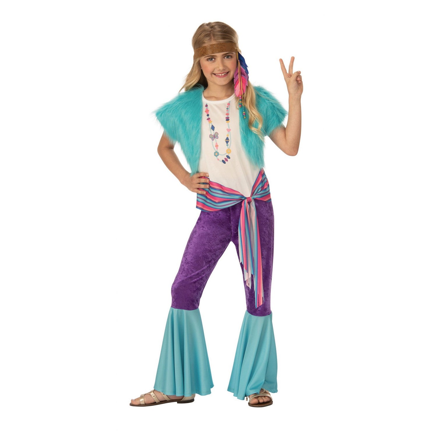 White-Sky Blue-Purple - Front - Bristol Novelty Girls Hippy Costume