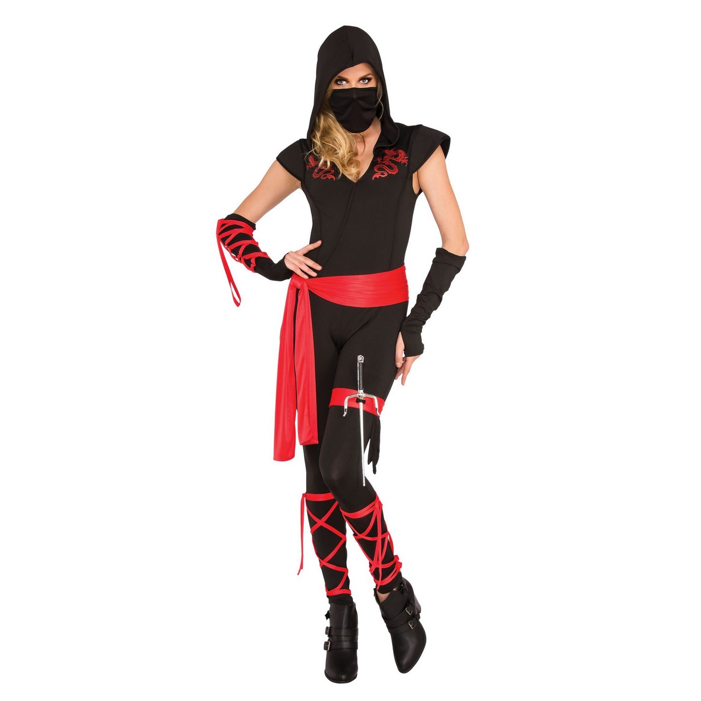 Red-Black - Front - Unbranded Womens-Ladies Dragon Ninja Costume
