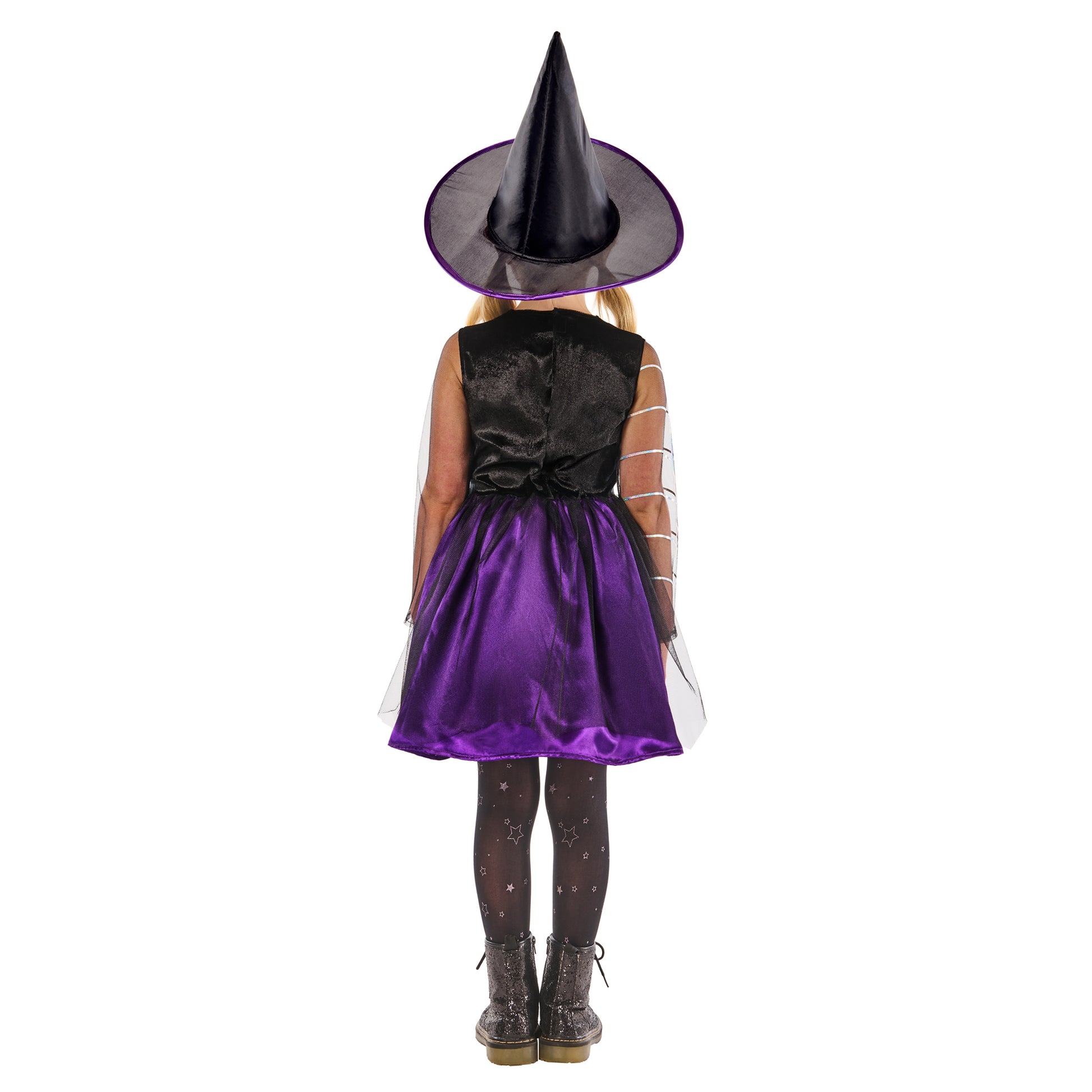 Black-Purple - Back - Bristol Novelty Girls Cobweb Witch Costume