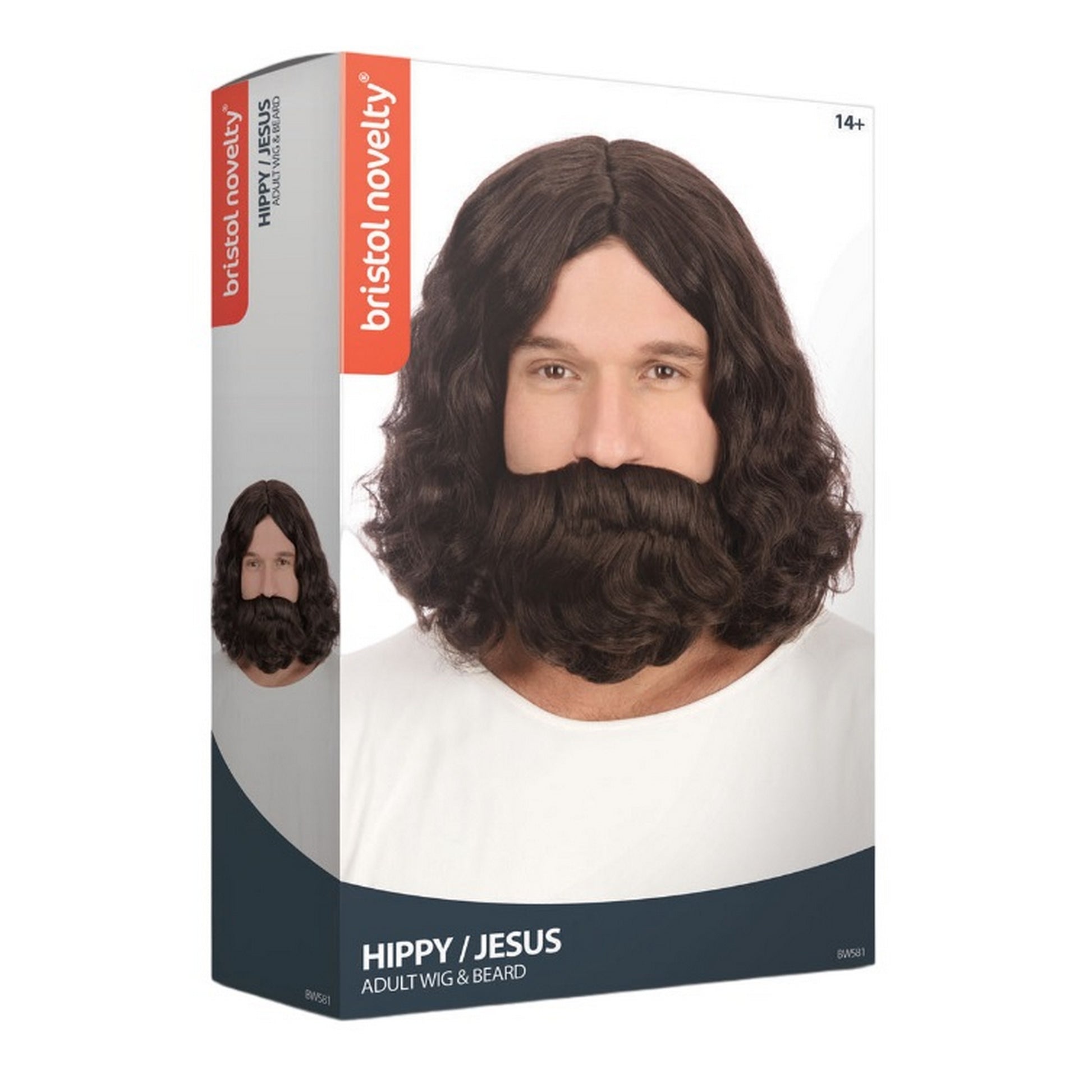 Brown - Back - Bristol Novelty Jesus Christmas Beard & Wig Set
