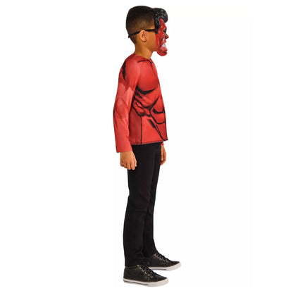 Green-Red - Side - Hulk Childrens-Kids Reversible Costume Top