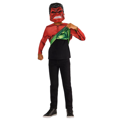 Green-Red - Front - Hulk Childrens-Kids Reversible Costume Top