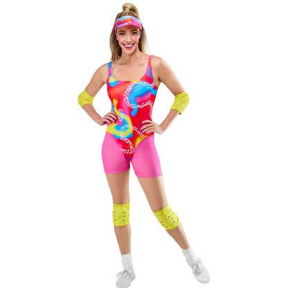 Pink-Red-Multicoloured - Front - Barbie Womens-Ladies Roller Skate Costume