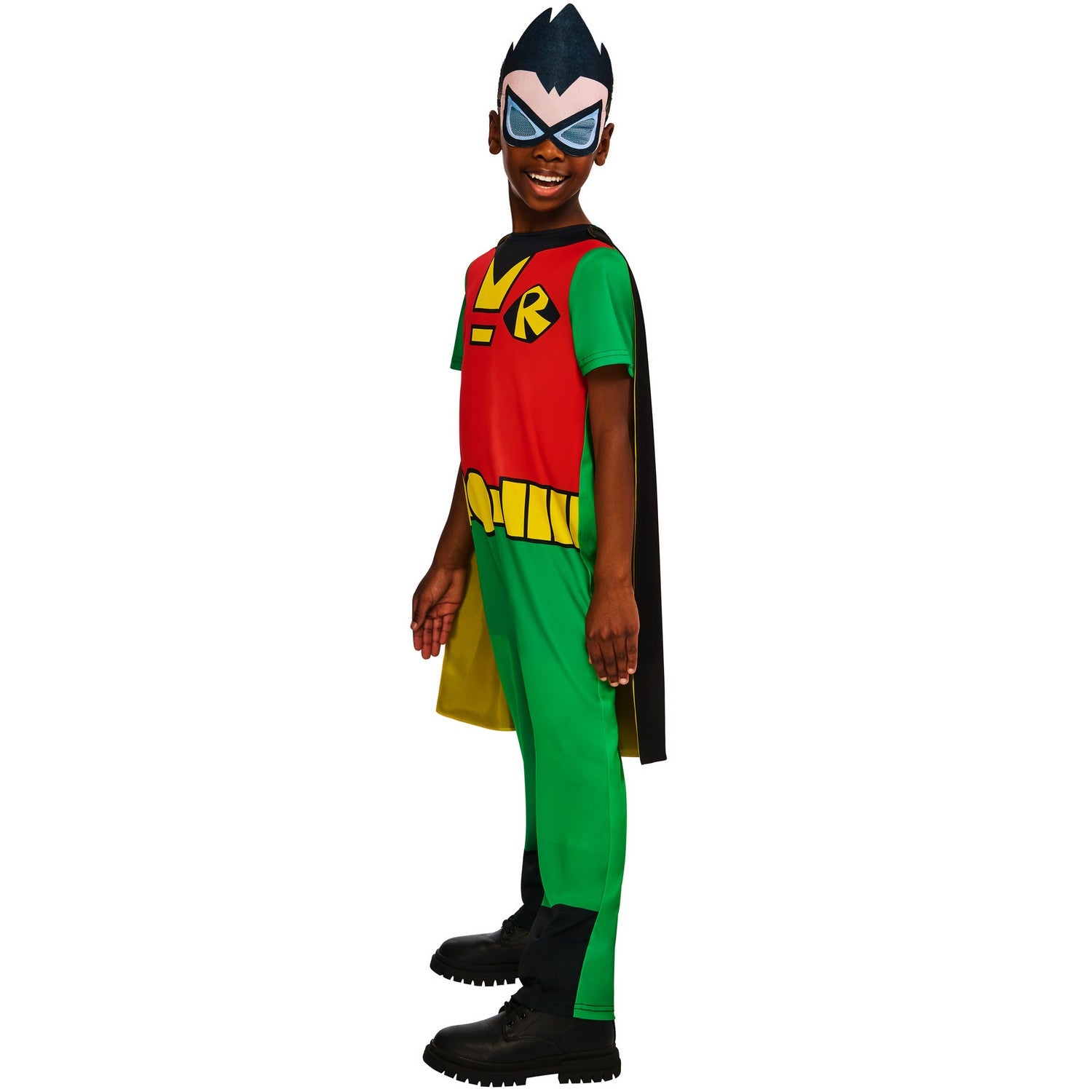 Green-Red-Yellow - Side - Teen Titans Go Childrens-Kids Robin Costume