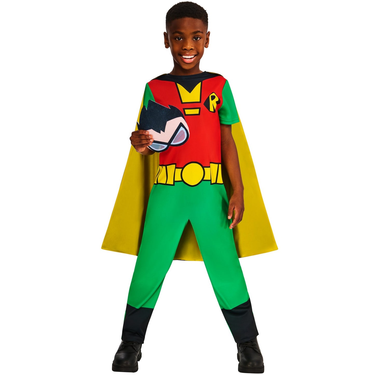 Green-Red-Yellow - Front - Teen Titans Go Childrens-Kids Robin Costume
