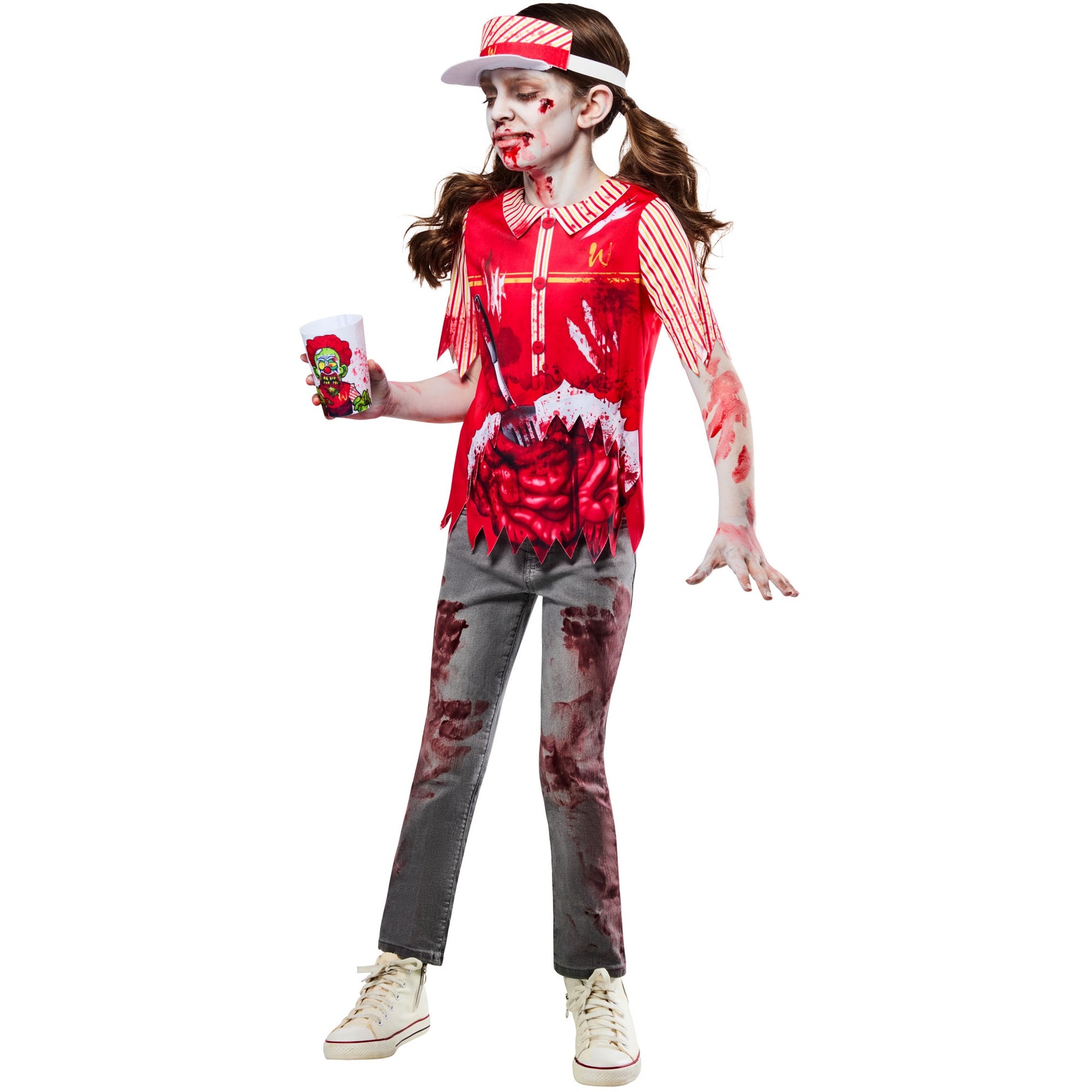 Red-White - Pack Shot - Bristol Novelty Childrens-Kids Zombie Burger Worker Costume