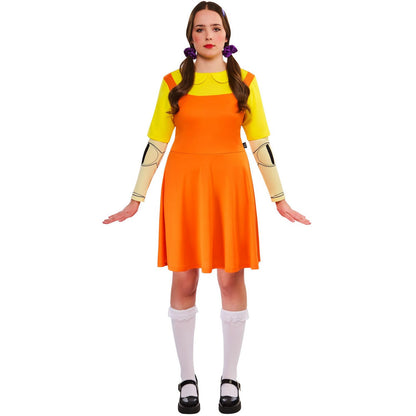 Yellow-Orange - Front - Squid Game Womens-Ladies Doll Costume