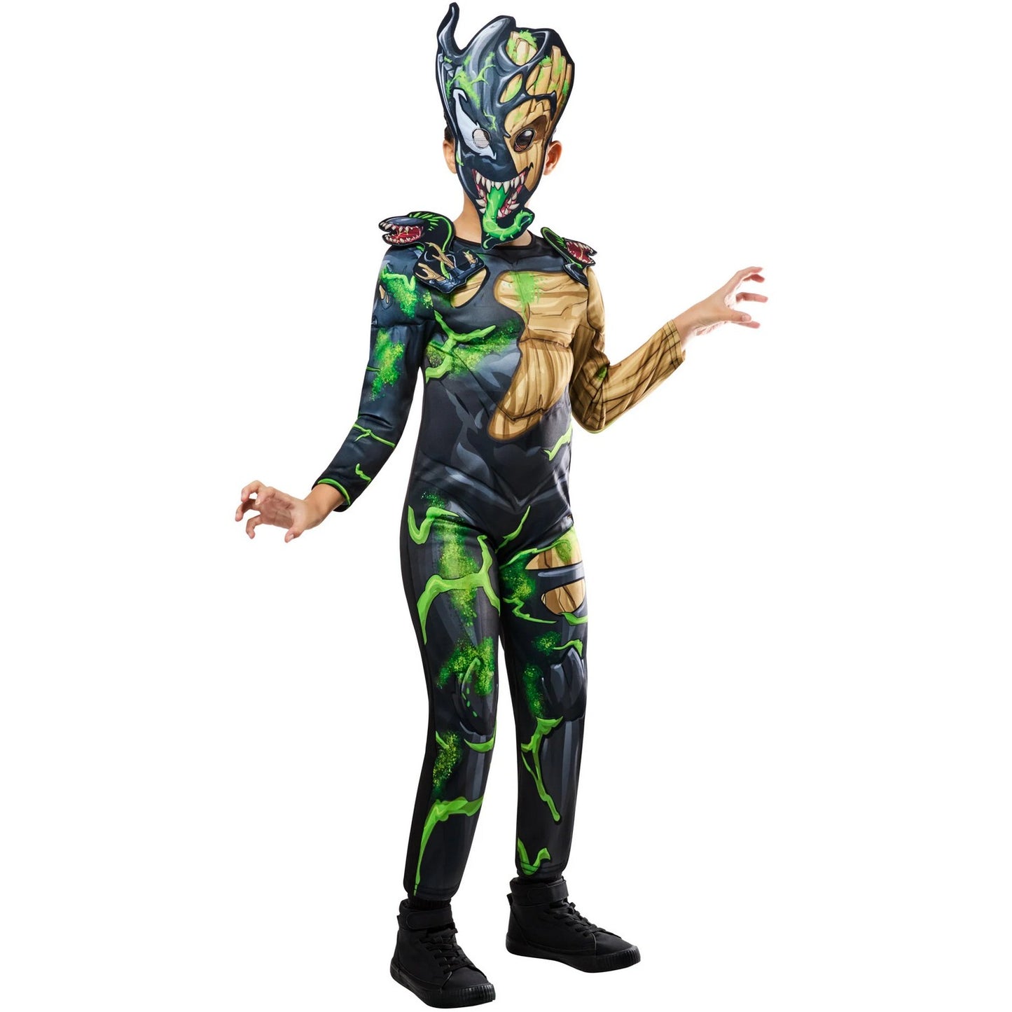 Green-Black-Brown - Pack Shot - Marvel Childrens-Kids Venomised Groot Halloween Costume Suit