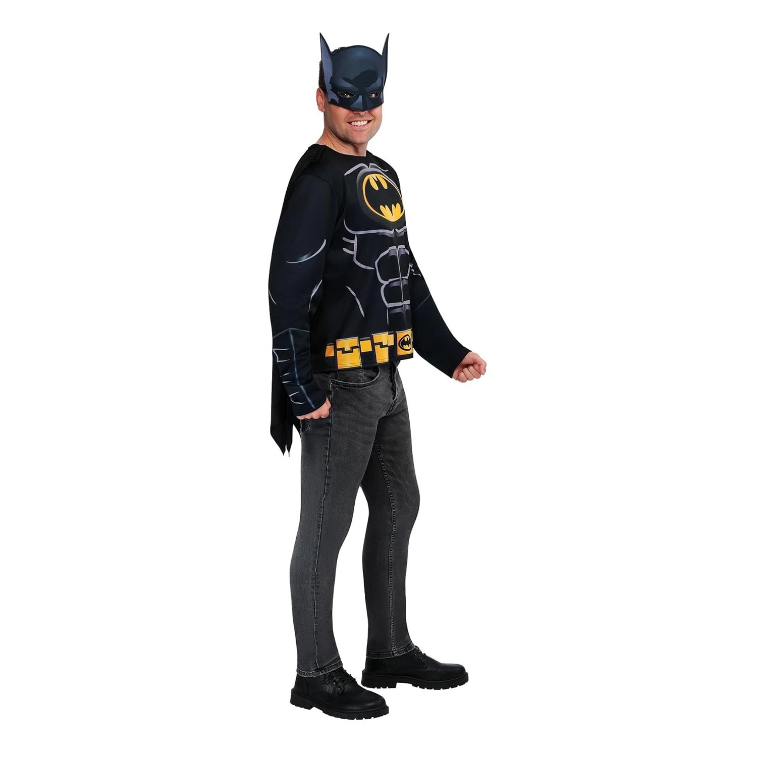 Black-Yellow - Side - Batman Mens Polyester Costume Top