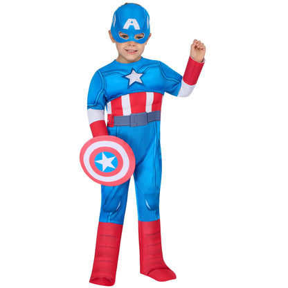 Blue-White-Red - Side - Spidey And His Amazing Friends Childrens-Kids Deluxe Captain America Costume