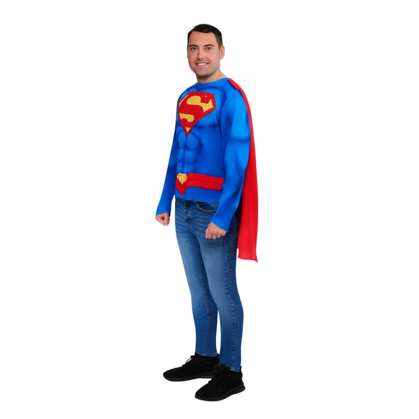 Blue-Red - Back - Superman Mens Logo Costume Top