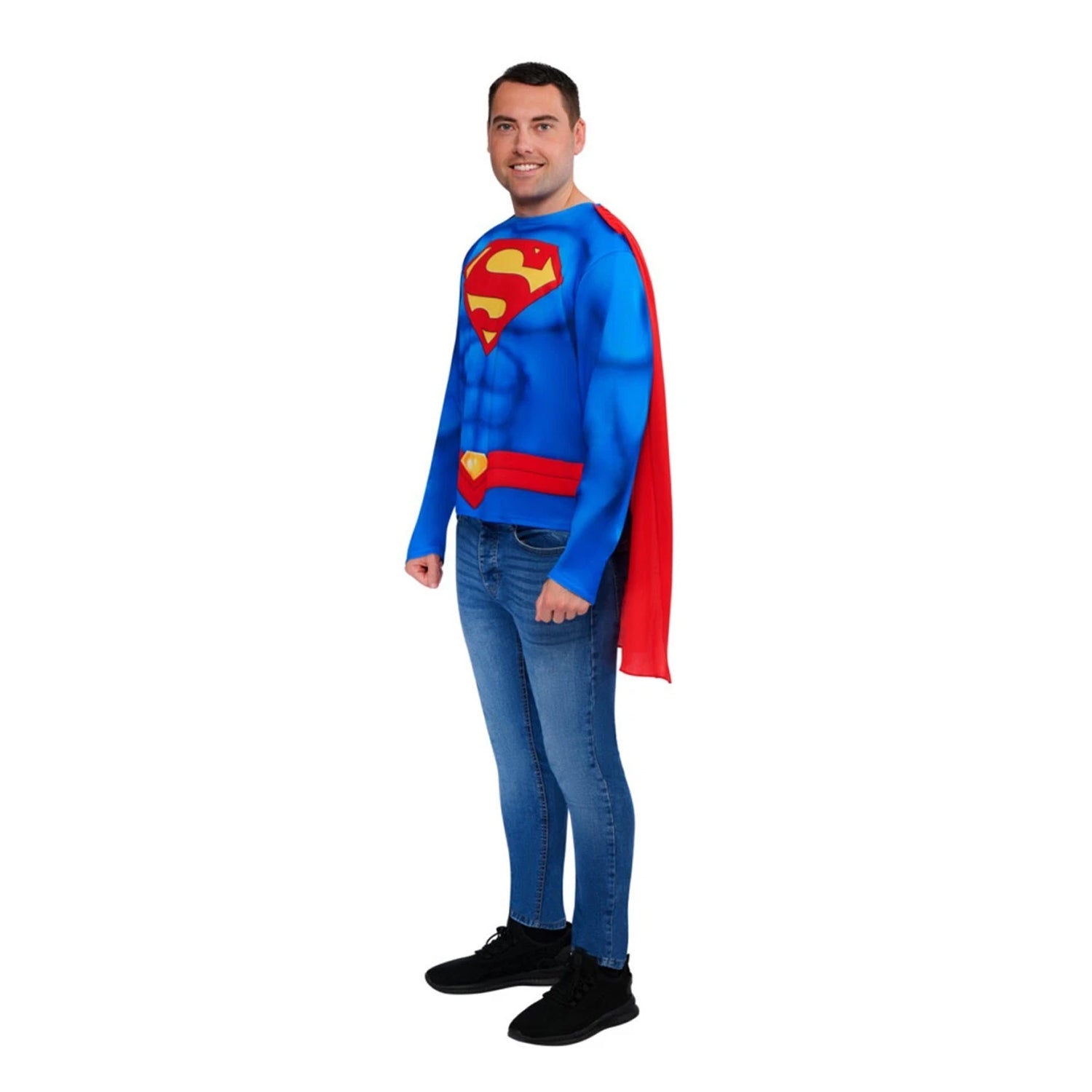 Blue-Red - Back - Superman Mens Logo Costume Top