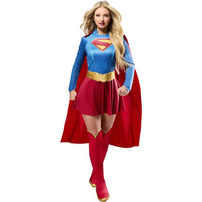 Red-Blue-Gold - Front - Supergirl Womens-Ladies Deluxe Movie Costume