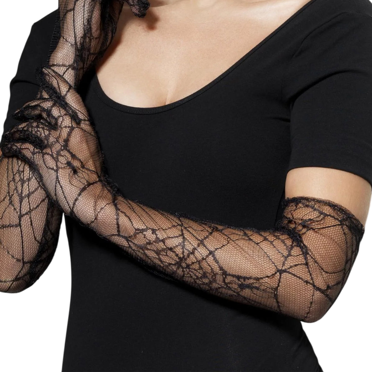Black - Back - Fever Womens-Ladies Spider Web Halloween Gloves