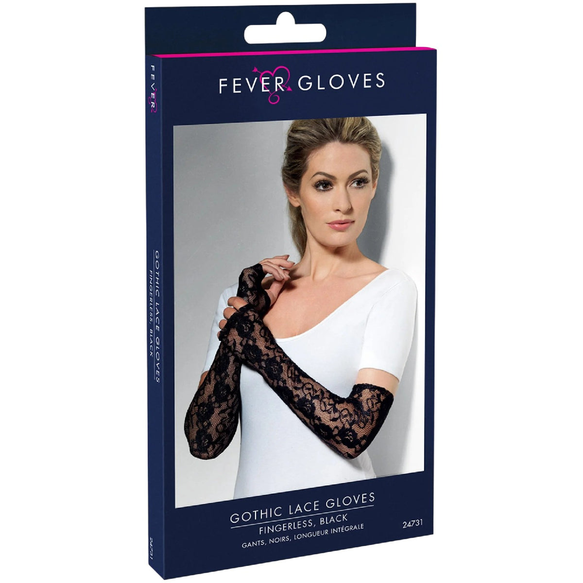 Black - Back - Smiffys Unisex Adult Fingerless Printed Gloves