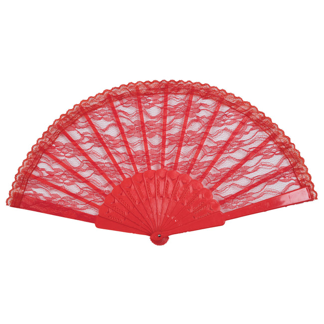 Red - Front - Bristol Novelty Lace Fan