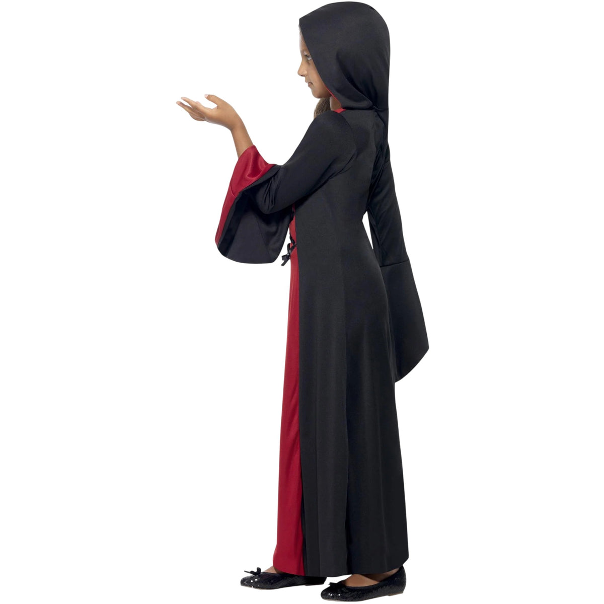 Black-Red - Side - Smiffys Childrens-Kids Vampiress Hooded Costume Dress