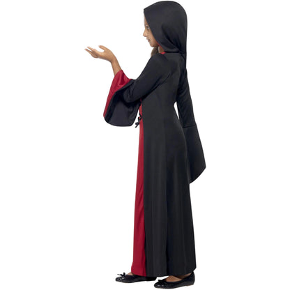 Black-Red - Side - Smiffys Childrens-Kids Vampiress Hooded Costume Dress