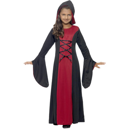 Black-Red - Lifestyle - Smiffys Childrens-Kids Vampiress Hooded Costume Dress