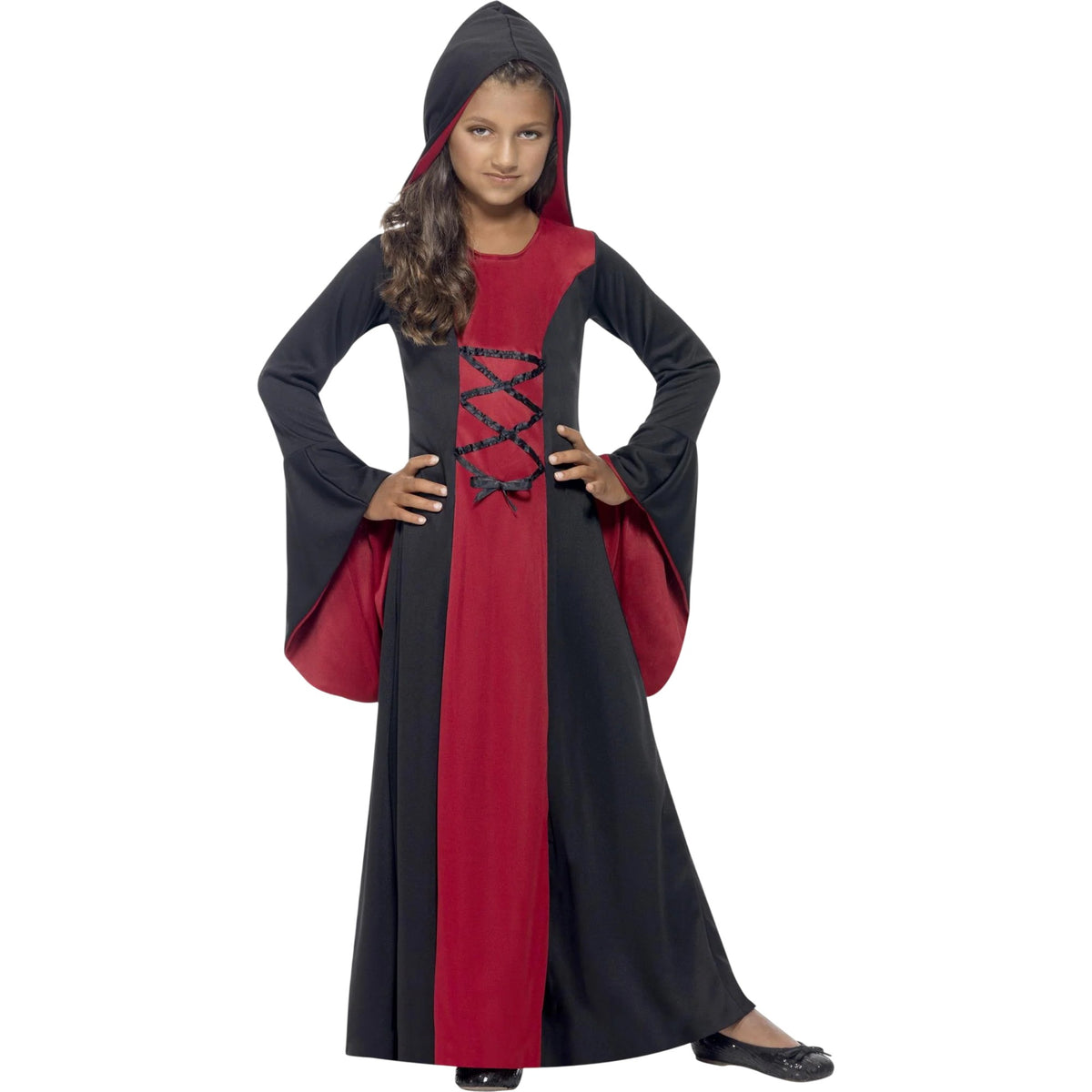 Black-Red - Front - Smiffys Childrens-Kids Vampiress Hooded Costume Dress