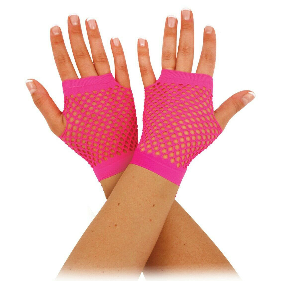 Neon Pink - Front - Bristol Novelty Unisex Adults Short Fishnet Gloves (1 Pair)