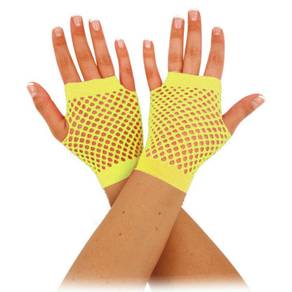 Neon Green - Front - Bristol Novelty Unisex Adults Short Fishnet Gloves (1 Pair)