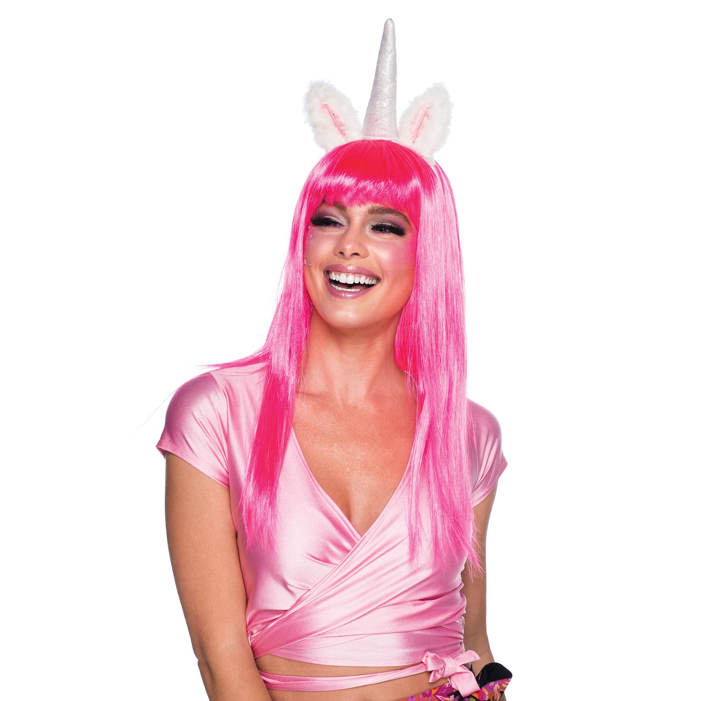 Neon Pink - Side - Bristol Novelty Womens-Ladies Passion Wig