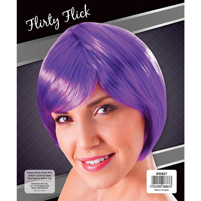 Neon Purple - Back - Bristol Novelty Womens-Ladies Flirty Flick Wig