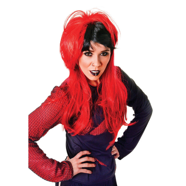 Red-Black - Front - Bristol Novelty Unisex Adults Long Punk Wig