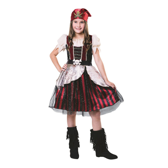 Black-Red-Cream - Front - Bristol Novelty Girls Pirate Dress And Bandana Costume