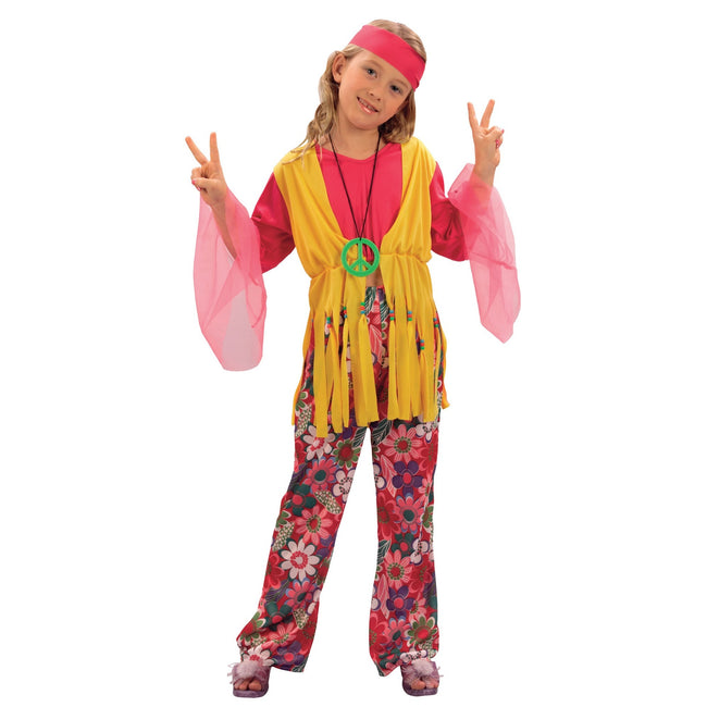 Pink-Yellow - Front - Bristol Novelty Girls Hippy Costume