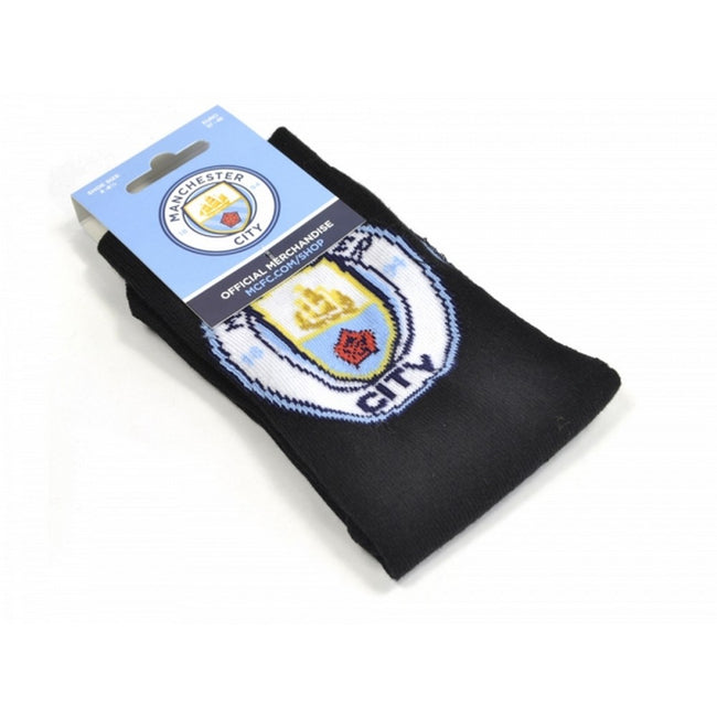 Navy - Front - Manchester City FC Childrens-Kids Crest Socks (1 Pair)