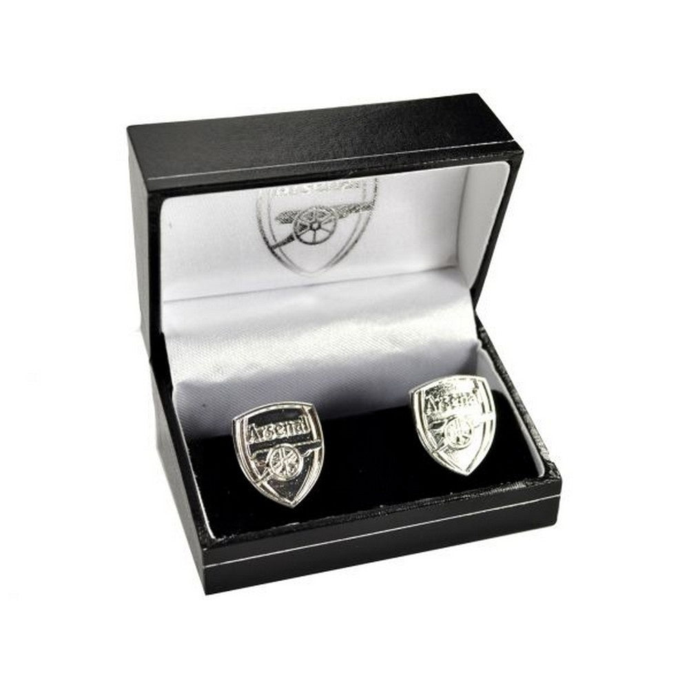 Silver - Back - Arsenal FC Crest Silver Plated Boxed Cufflinks