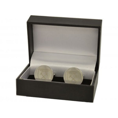 Silver - Back - West Ham United FC Crest Stainless Steel Round Cufflinks