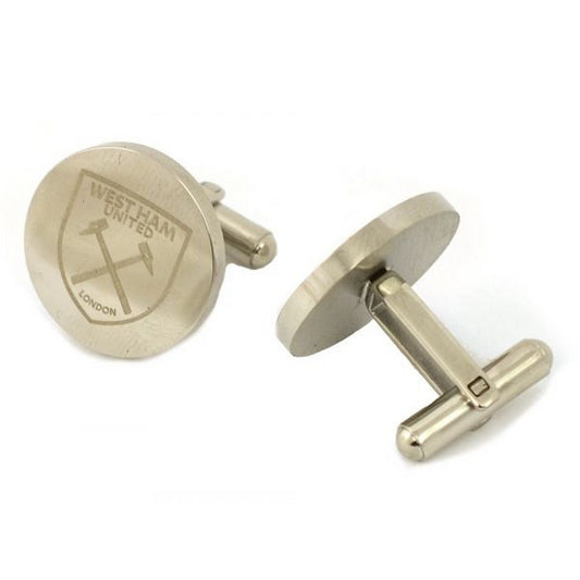 Silver - Front - West Ham United FC Crest Stainless Steel Round Cufflinks